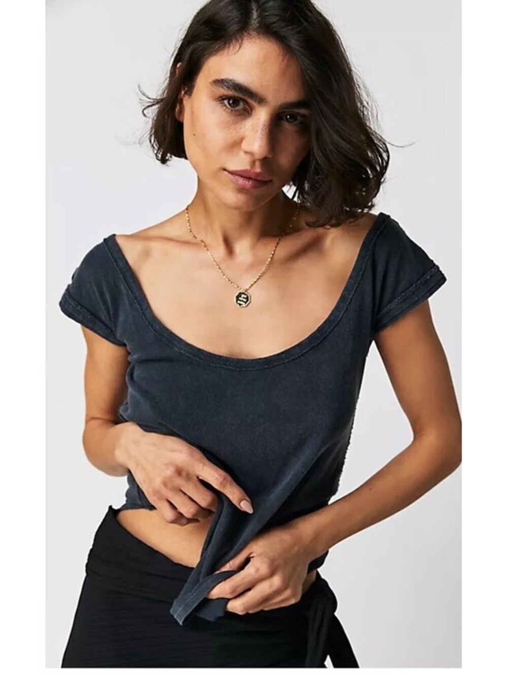 Free People We The Free Washed Black Short Sleeve Cotton Bout Time Tee XS